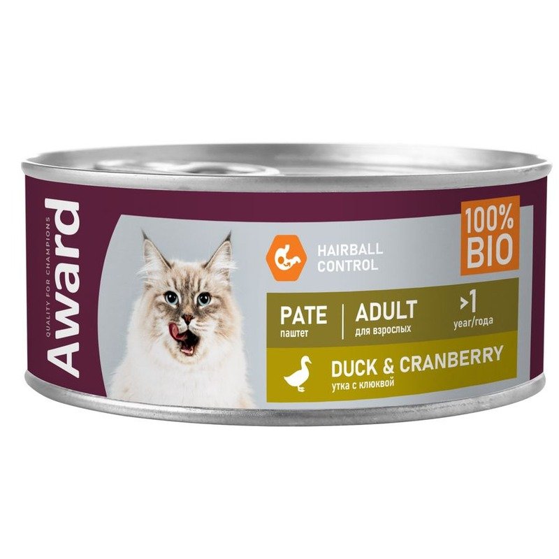 Award Pate Adult Duck & Cranberry влажный корм для кошек, с уткой и клюквой, в консервах - 100 г