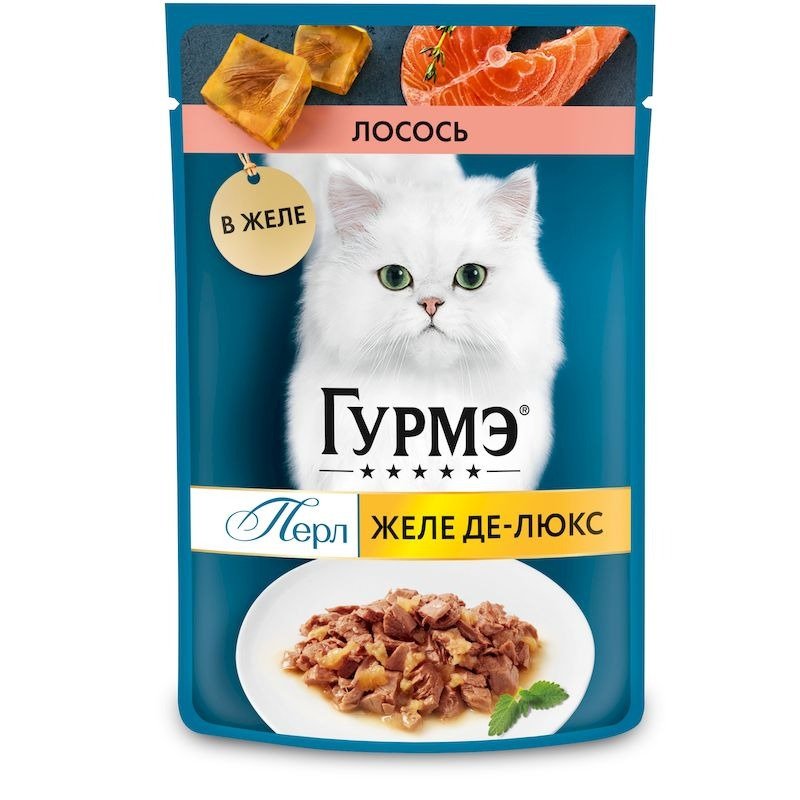 Gourmet Желе Де-Люкс влажный корм для кошек, с лососем в роскошном желе, в паучах - 75 г