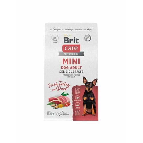 Сухой корм для собак мини пород Brit Care Adult mini Delicious Taste индейка утка 1,5 кг