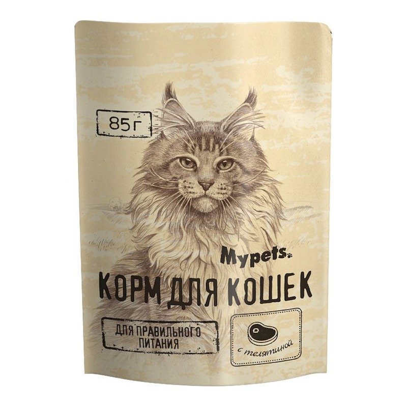 Mypets влажный корм для взрослых кошек с телятиной, в паучах - 85 г х 28 шт