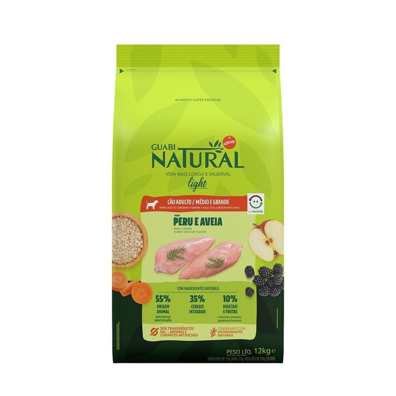 Guabi Natural Dog Light корм низкокалорийный для собак средних и крупных пород, с индейкой и овсом - 12 кг