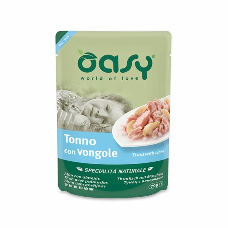 Oasy Wet Cat Specialita Naturali Tuna Clam влажный корм для взрослых кошек, дополнительное питание с тунцом и моллюсками, в паучах - 70 г