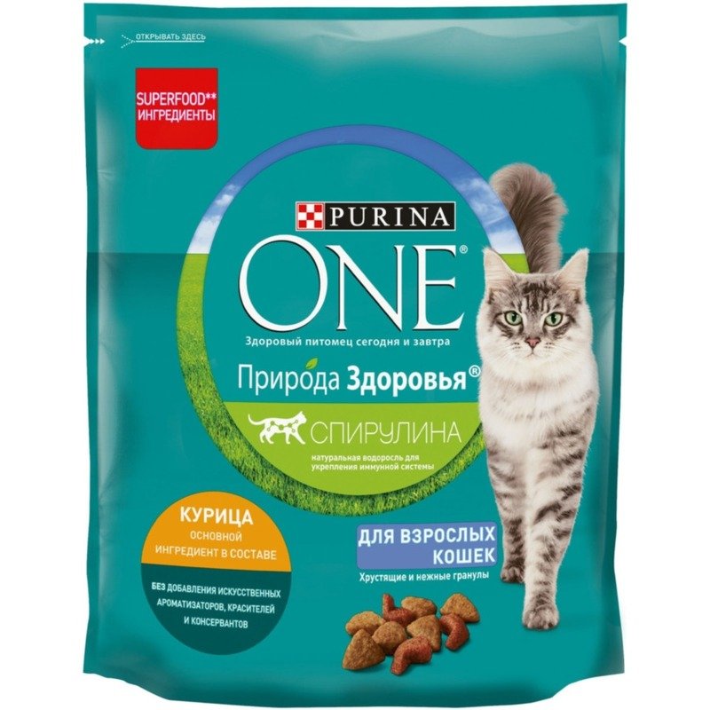 Purina One Природа Здоровья сухой корм для взрослых кошек, с высоким содержанием индейки - 680 г