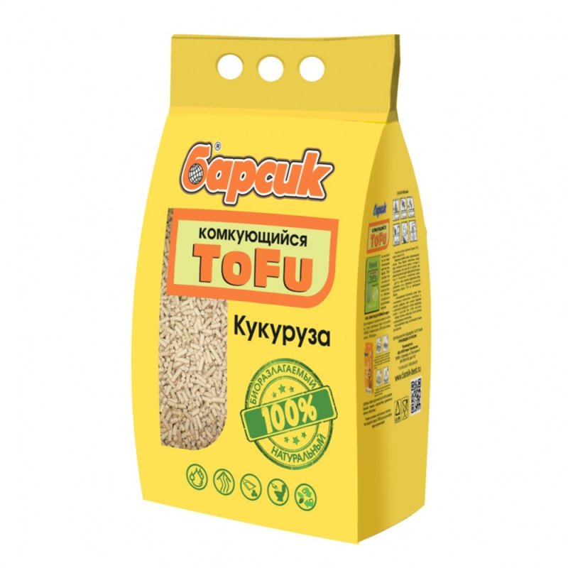 Наполнитель для кошачьего туалета БАРСИК Tofu комкующийся кукурузный 4,54л