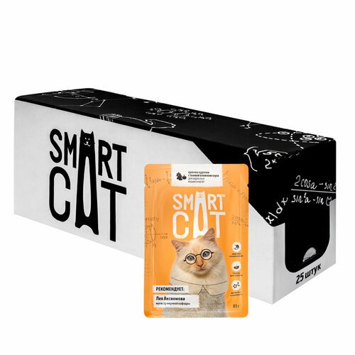 SmartCat Упаковка 25 шт. Паучи для взрослых кошек и котят кусочки курочки с тыквой в нежном соусе, 2.125 кг