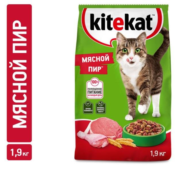 Сухой Сухой корм для кошек Kitekat Мясной пир, 1,9 кг