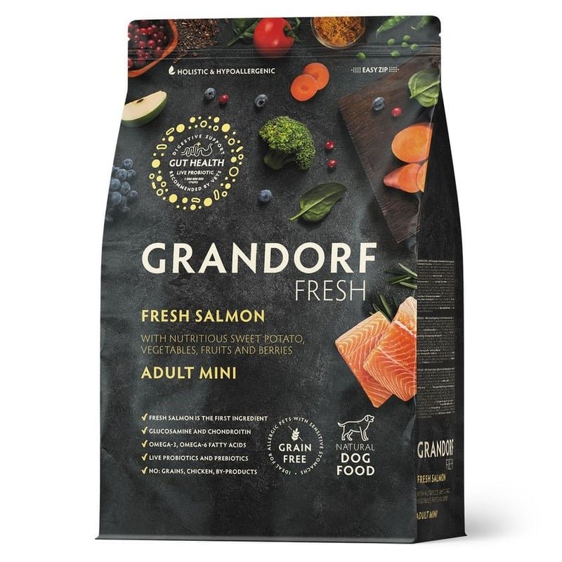 Сухой корм GRANDORF FRESH GRAIN FREE DOG ADULT MINI SALMON & SWEET POTATO беззерновой для взрослых собак маленьких пород с лососем и бататом - 3 кг