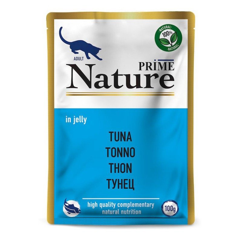 PRIME NATURE корм влажный для взрослых кошек с тунцом, в паучах, в желе - 100 г x 24 шт