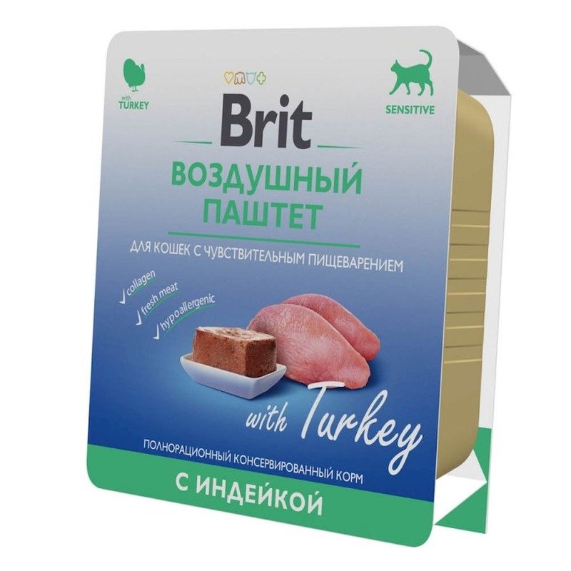 Brit Premium полнорационный влажный корм для кошек с чувствительным пищеварением, воздушный паштет с индейкой, в ламистерах - 100 г