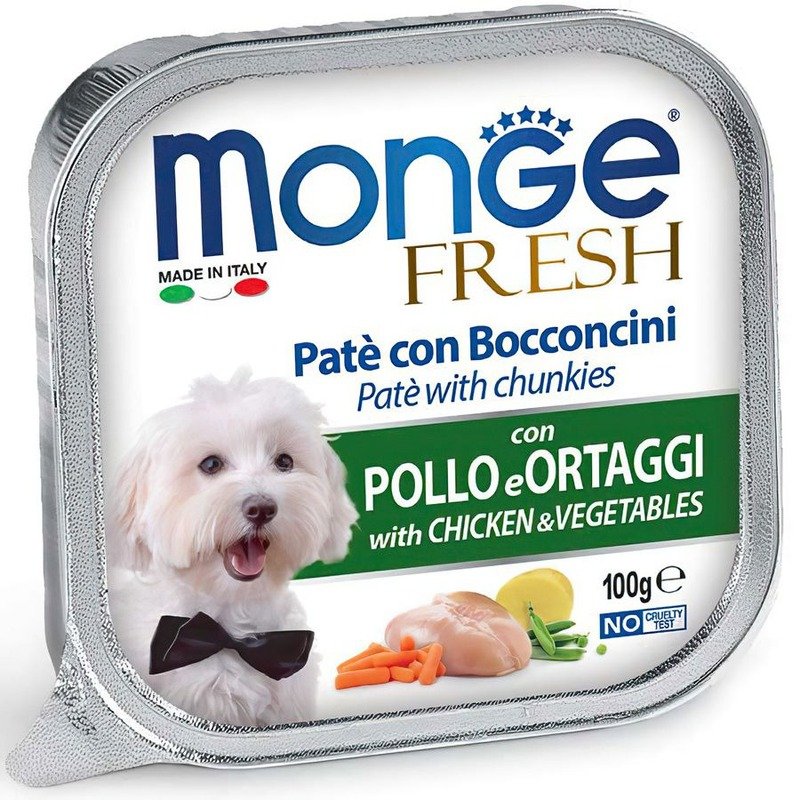 Monge Dog Fresh полнорационный влажный корм для собак, с курицей и овощами, кусочки в паштете, в ламистерах - 100 г