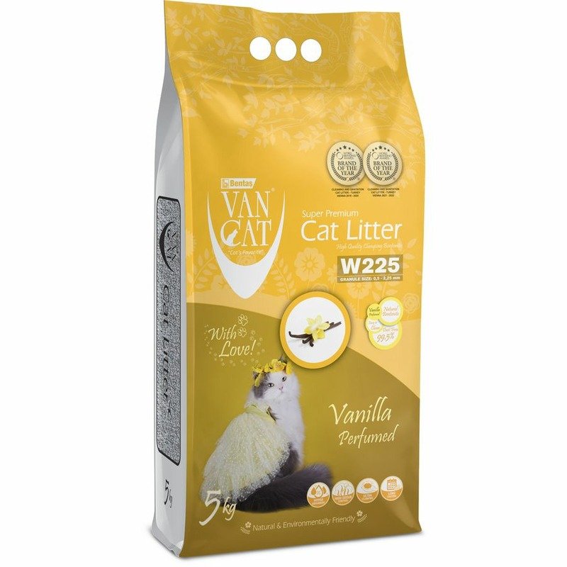 Van Cat Vanilla наполнитель для кошек, 100% натуральный, комкующийся, без пыли, с ароматом ванили - 5 кг