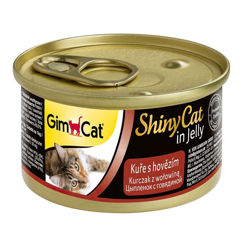 GimCat ShinyCat влажный корм для кошек, из цыпленка с говядиной, кусочки в желе, в консервах - 70 г