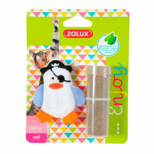 Игрушка с кошачьей мятой Zolux в комплекте для кошек Пингвин-пират, 6х1х7 см, бело-голубая