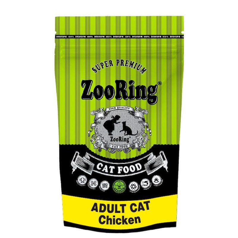 Zooring Adult Cat Chicken сухой корм для взрослых кошек всех пород для кожи и шерсти с цыпленком - 1,5 кг