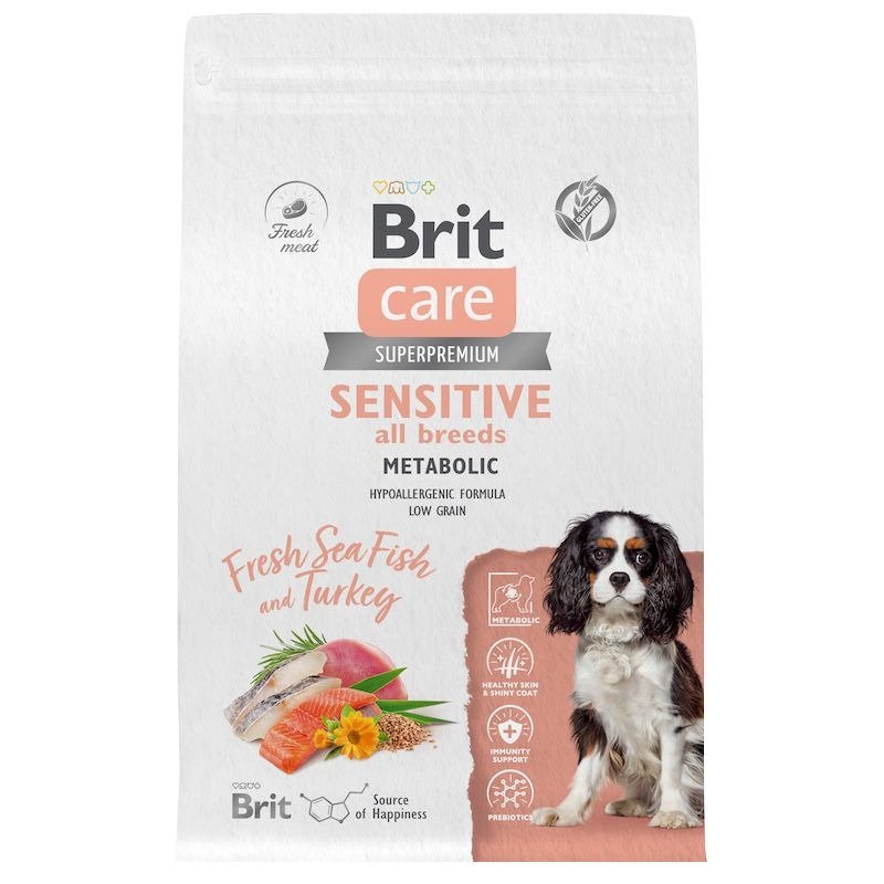 Brit Care Dog Adult Sensitive Metabolic сухой корм для взрослых собак, с морской рыбой и индейкой - 3 кг