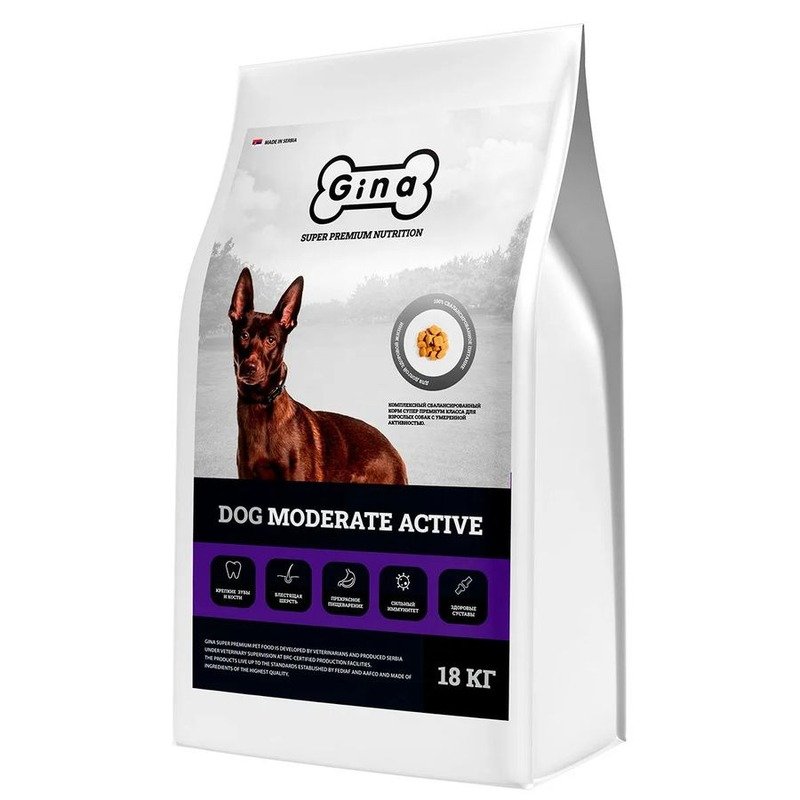 Gina Dog Moderate Active сухой корм для собак с умеренной активностью, с уткой, ягненком и тунцом - 18 кг