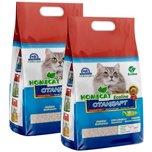 HOMECAT эколайн стандарт наполнитель комкующийся для туалета кошек (12 + 12 л)