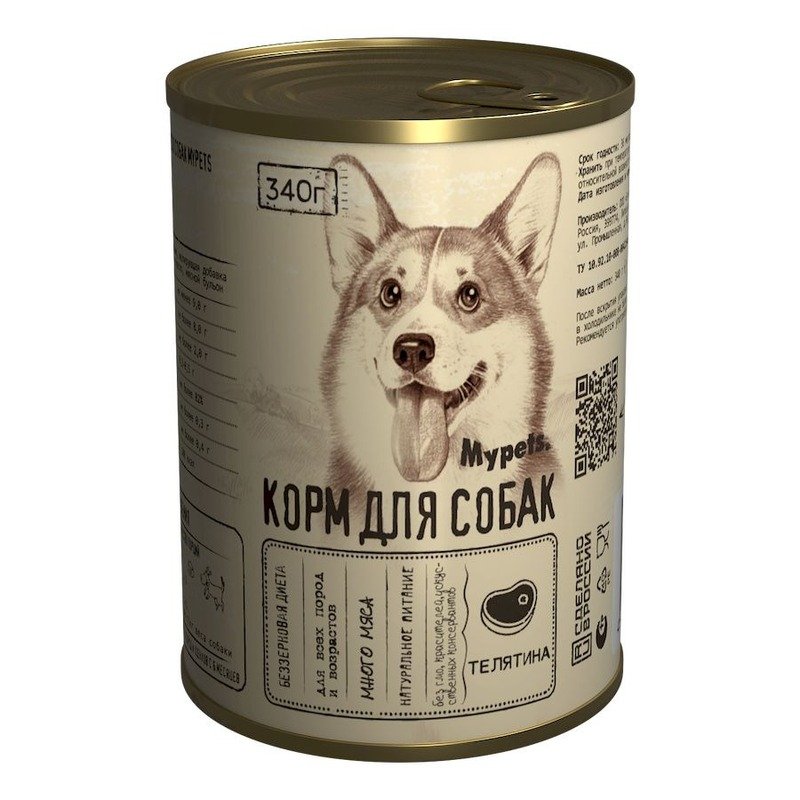 Mypets влажный корм для взрослых собак с телятиной, в консервах - 340 г х 12 шт (1 шт)