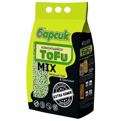 Наполнитель комкующийся Барсик TOFU MIX 'Зеленый Чай & Бентонит' 4,54л