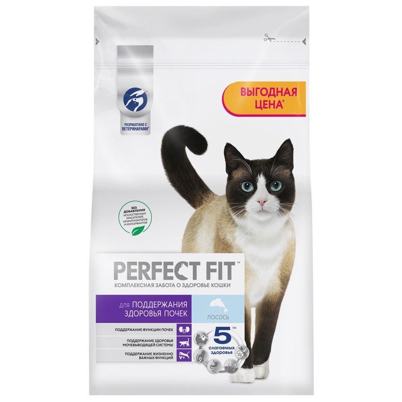 Perfect Fit сухой корм для кошек, здоровье почек, с лососем - 2,5 кг