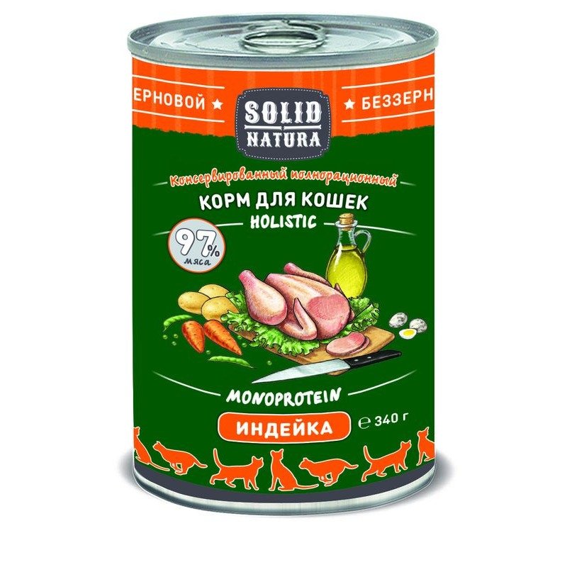 Solid Natura Holistic влажный корм для кошек, с индейкой, кусочки в желе, в консервах - 340 г