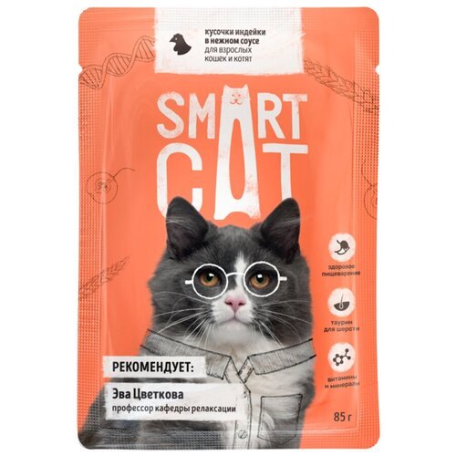 Влажный корм для кошек Smart Cat с индейкой 85 г (кусочки в соусе)