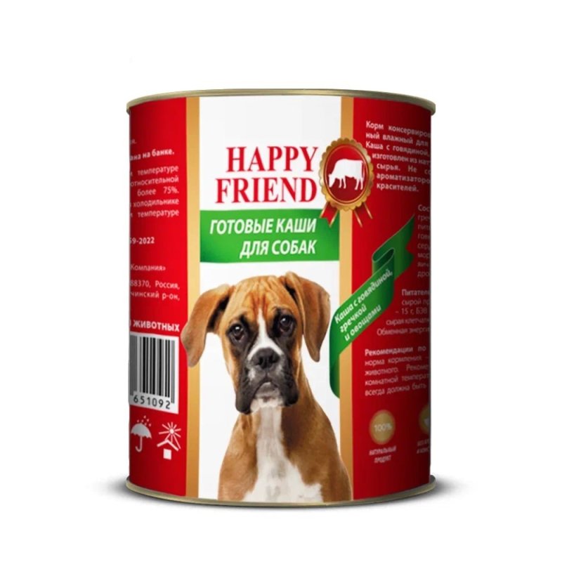 Корм для собак HAPPY FRIEND Каша с говядиной, гречкой и овощами 340г