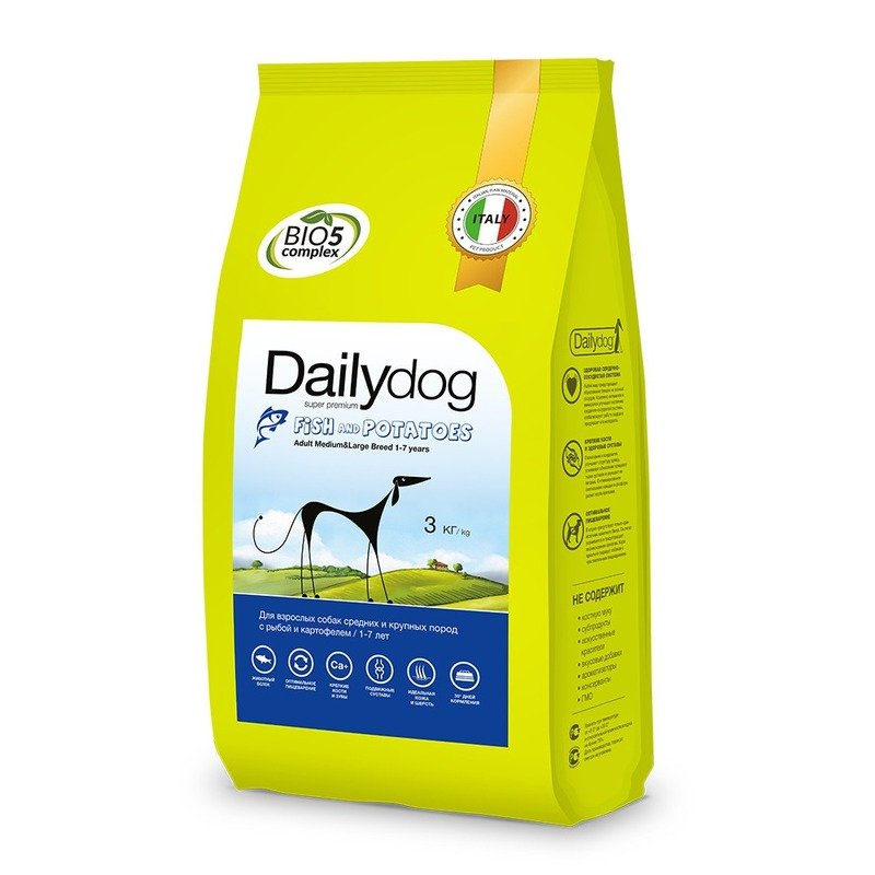 Сухой корм Dailydog Adult Medium and Large Fish Potatoes для взрослых собак средних и крупных пород с рыбой и картофелем - 3 кг