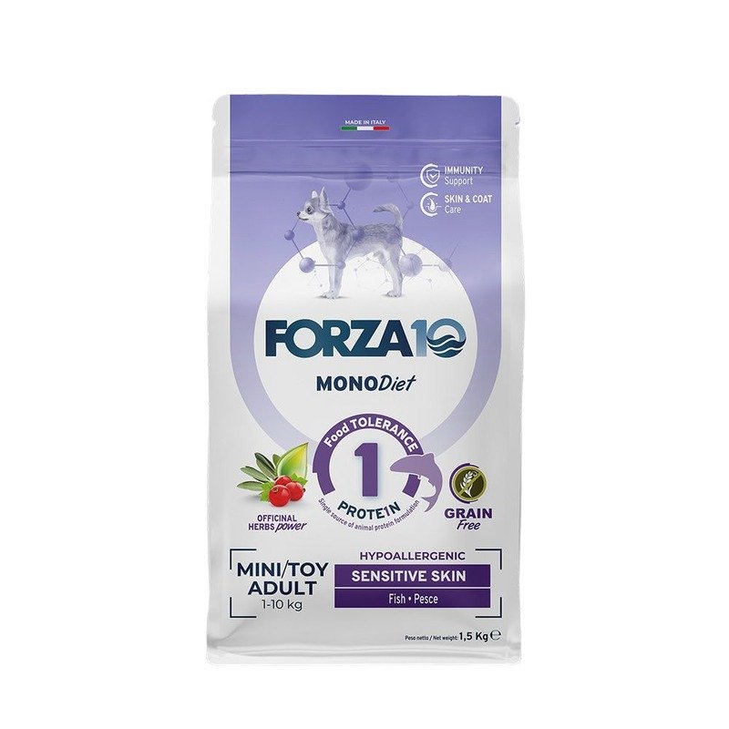 Forza10 MonoDiet Sensitive Skin Mini & Toy Adult сухой корм для взрослых собак мелких пород при чувствительной коже с рыбой - 1,5 кг