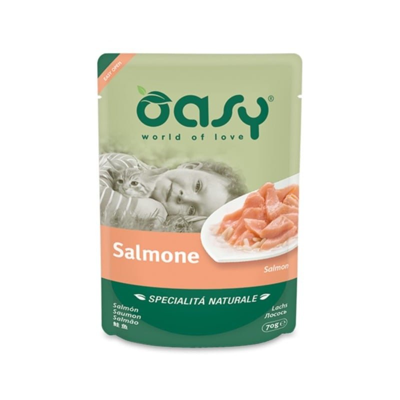 Oasy Wet Cat Specialita Naturali Salmon влажный корм для взрослых кошек, дополнительное питание с лососем, в паучах - 70 г