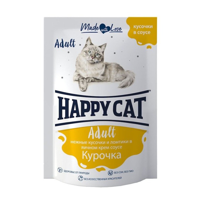 Happy Cat влажный корм для кошек, с курицей, ломтики в соусе, в паучах - 100 г