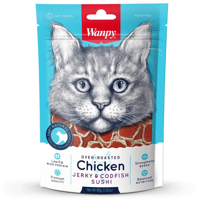 Wanpy Cat лакомство для кошек «суши» из курицы с треской - 80 г