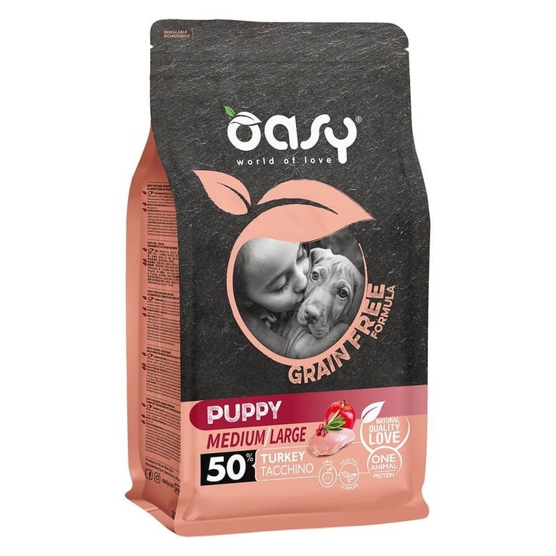 Oasy Dry Grain Free Puppy Medium & Large Breed Professional сухой корм для щенков средних и крупных пород беззерновой с индейкой - 12 кг