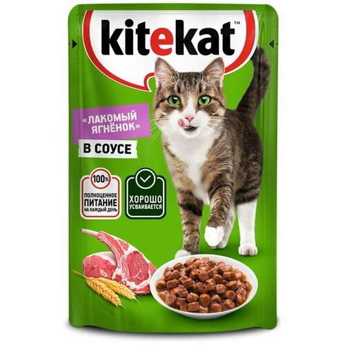 Влажный корм Kitekat для взрослых кошек со вкусом ягнёнка в соусе Лакомый ягнёнок, 85г