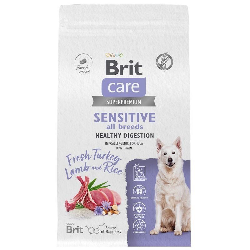 Brit Care Dog Adult Sensitive Healthy Digestion сухой корм для собак всех пород с чувствительным пищеварением, с индейкой и ягненком - 1,5 кг