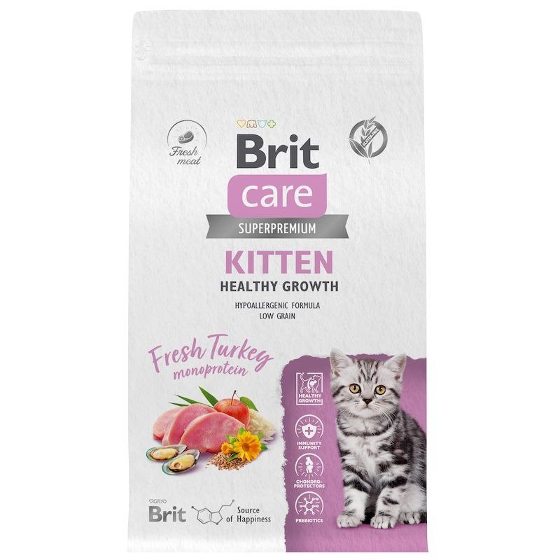 Brit Care Cat Kitten Healthy Growth сухой корм для котят, беременных и кормящих кошек, с индейкой - 1,5 кг