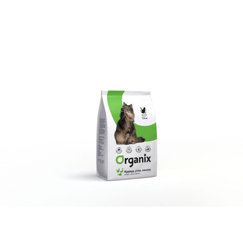 Organix Adult Cat сухой корм для кошек, с курицей, уткой и лососем - 1,5 кг