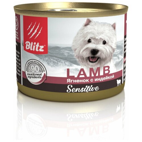 Консервы BLITZ Sensitive Dog для собак Ягнёнок с индейкой 200 г, (6 шт) Гипоаллергенный влажный корм