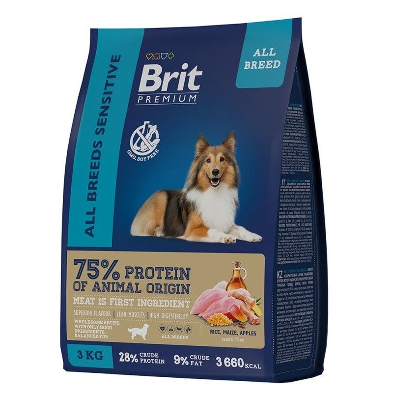 Brit Premium Dog Sensitive сухой корм для взрослых собак всех пород с чувствительным пищеварением с ягненком и индейкой - 3 кг