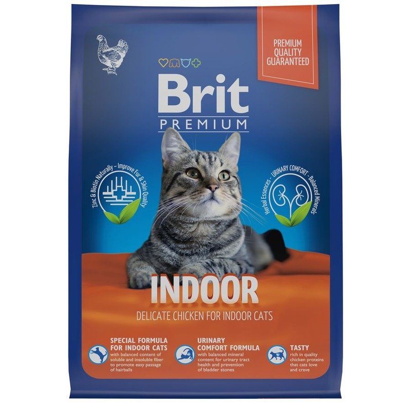 Brit Premium Cat Indoor полнорационный сухой корм для кошек домашнего содержания, с курицей - 400 г