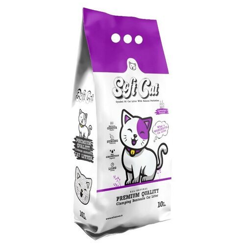 ​​​Наполнитель для кошек Soft Cat, комкующийся с ароматом лаванды 10 л