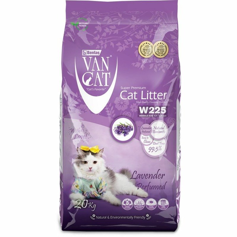 Van Cat Lavender наполнитель для кошек, 100% натуральный, комкующийся, без пыли, с ароматом лаванды - 20 кг