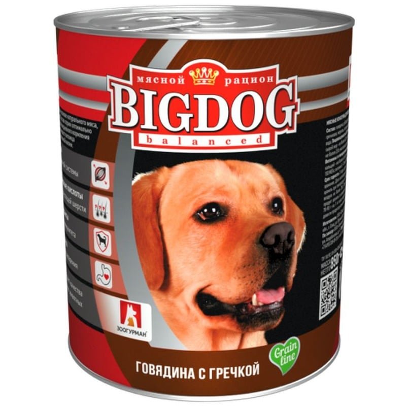 Зоогурман Big Dog Grain Line влажный корм для собак, фарш из говядины с гречкой, в консервах - 850 г