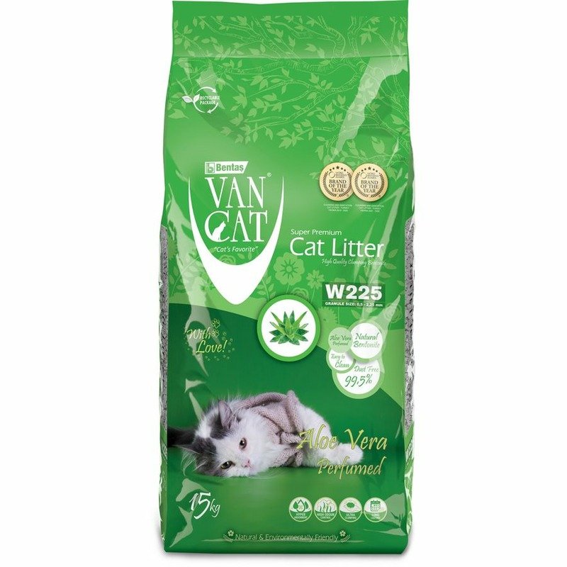 Van Cat Aloe Vera наполнитель для кошек, 100% натуральный, комкующийся, без пыли, с ароматом алоэ вера - 15 кг