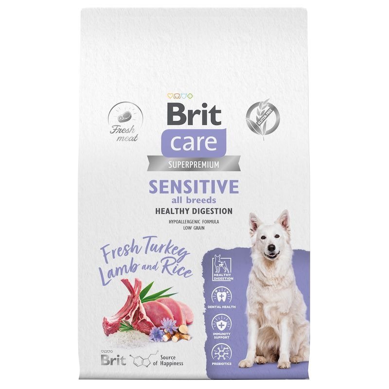 Brit Care Dog Adult Sensitive Healthy Digestion сухой корм для собак всех пород с чувствительным пищеварением, с индейкой и ягненком - 12 кг