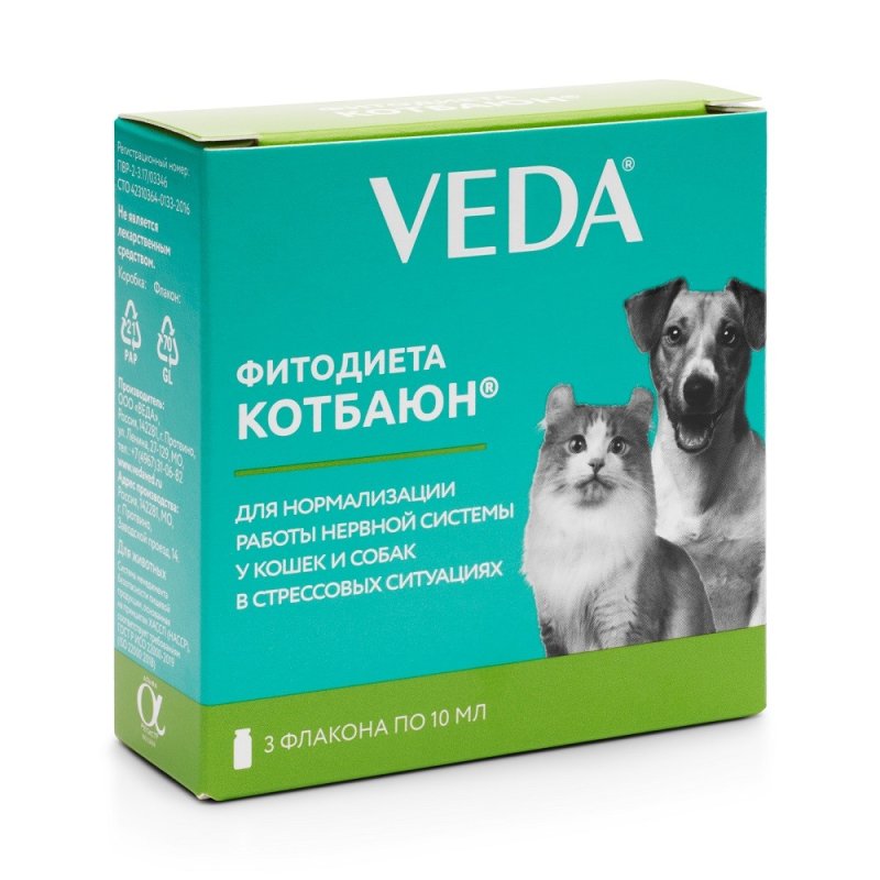 Средство для кошек и собак VEDA Фитодиета Кот Баюн успокоительное, флакон 3x10мл