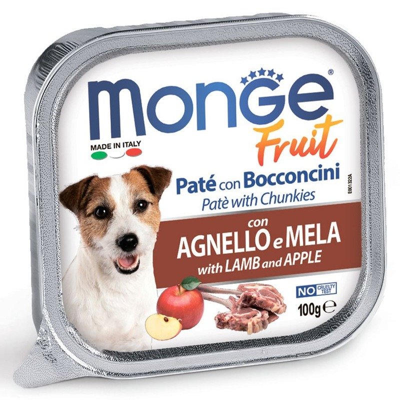 Monge Dog Fresh полнорационный влажный корм для собак, с ягненком и яблоком, кусочки в паштете, в ламистерах - 100 г