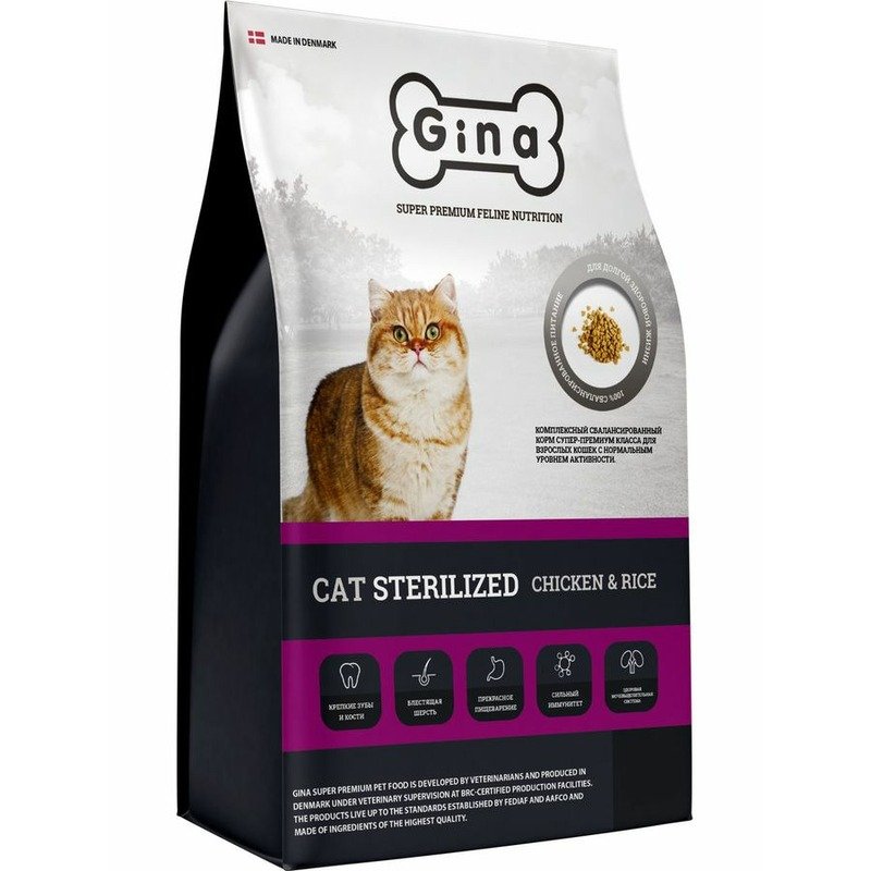 Gina Cat Sterilized Chicken & Rice сухой корм для взрослых стерилизованных кошек с курицей и рисом - 18 кг