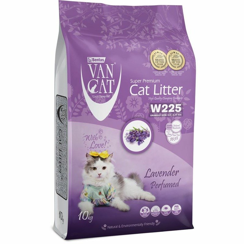 Van Cat Lavender наполнитель для кошек, 100% натуральный, комкующийся, без пыли, с ароматом лаванды - 10 кг