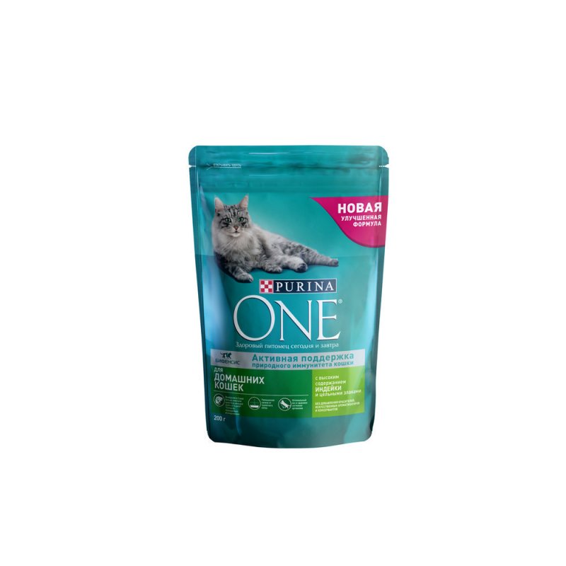 Сухой корм для домашних кошек Purina One с индейкой и цельными злаками 200г